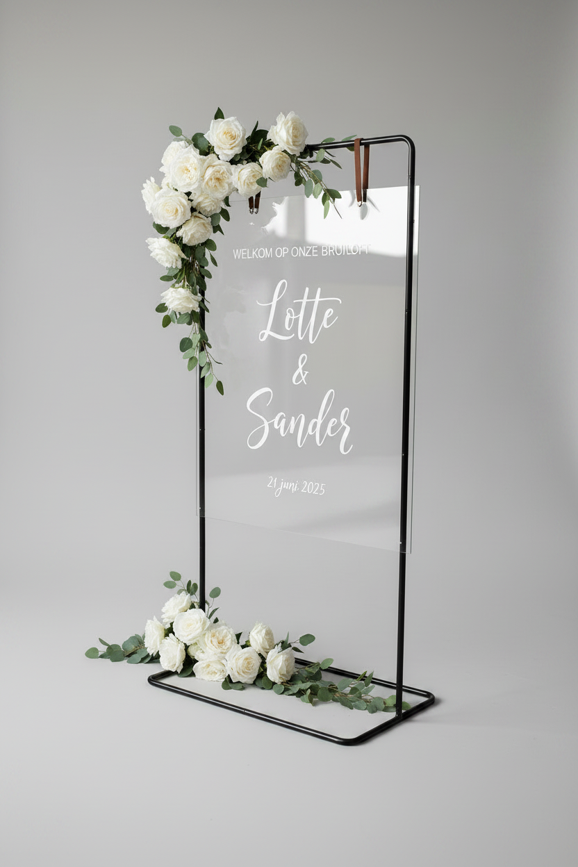 Frame met acrylbord en leren riempjes