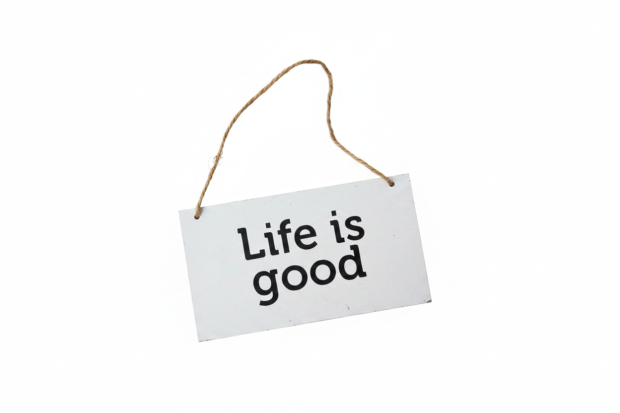Houten bordje Life is Good witte achtergrond
