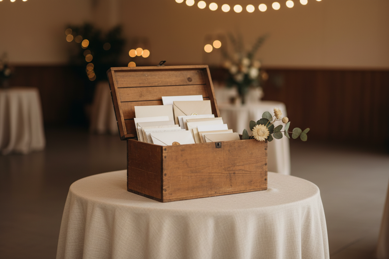 Houten kistje als enveloppendoos – open klep